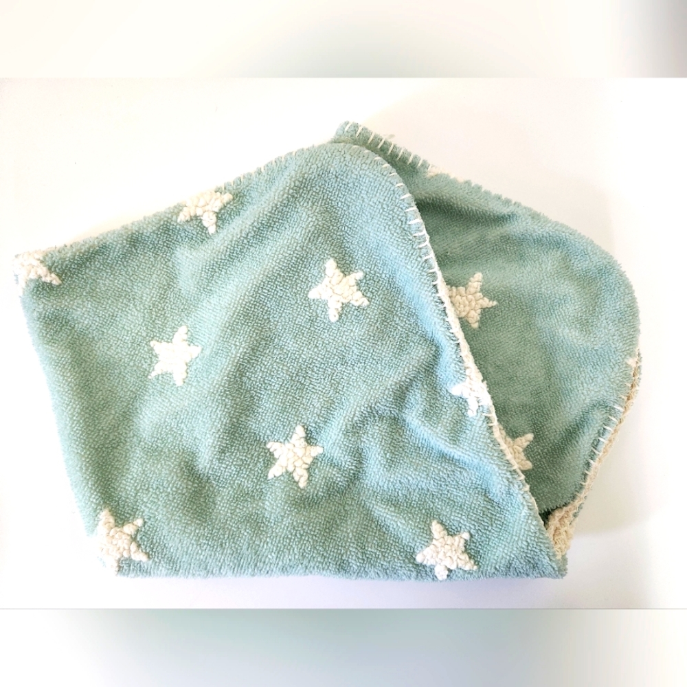 Cloud Island stroller blanket. Seafoam green with white stars.